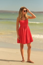 Red Square Neck Jersey Cotton Summer Mini Dress - Image 2 of 6