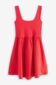Red Square Neck Jersey Cotton Summer Mini Dress - Image 5 of 6