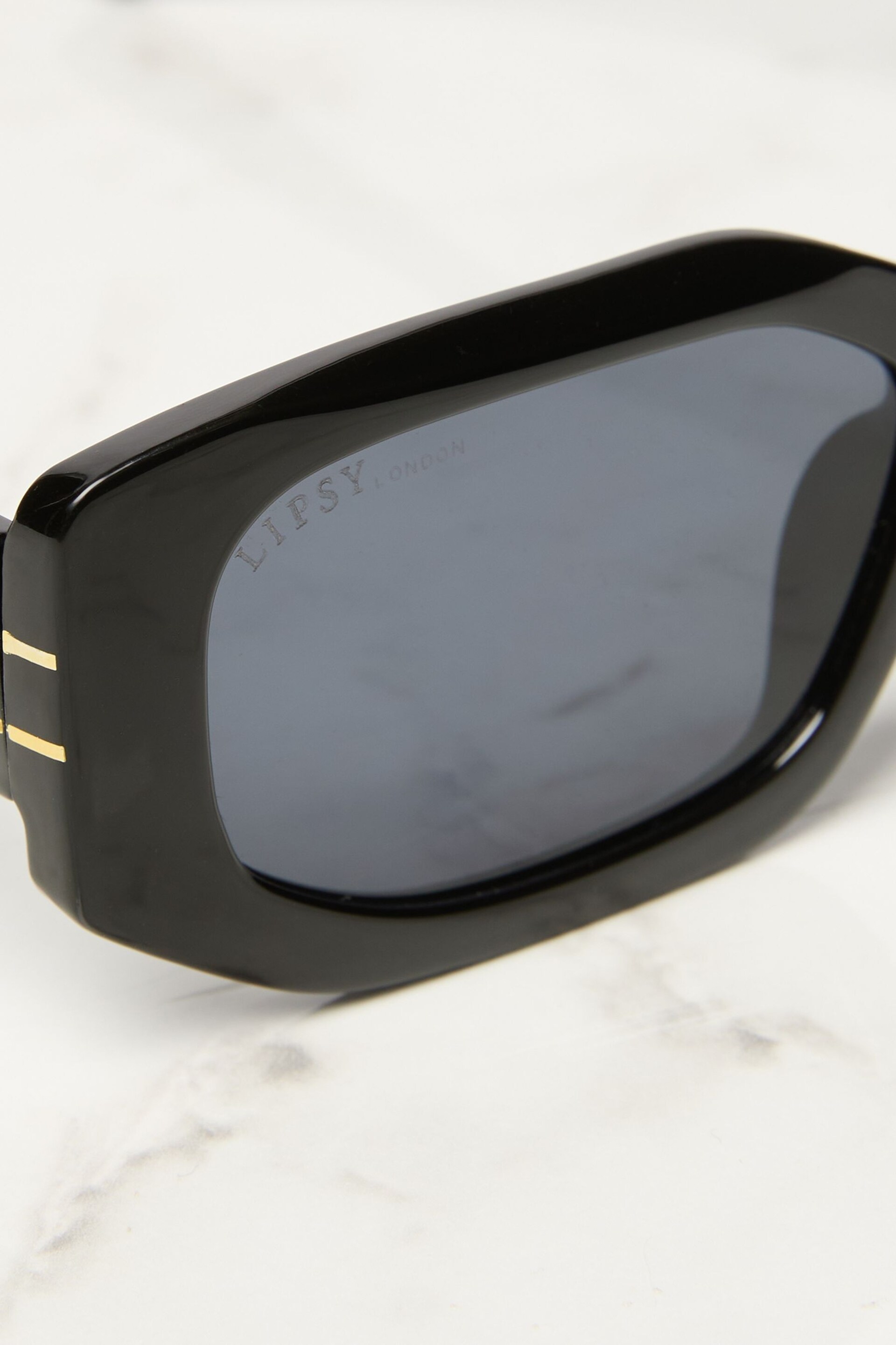 Lipsy Black Narrow Hexagon Frame Sunglasses - Image 4 of 5