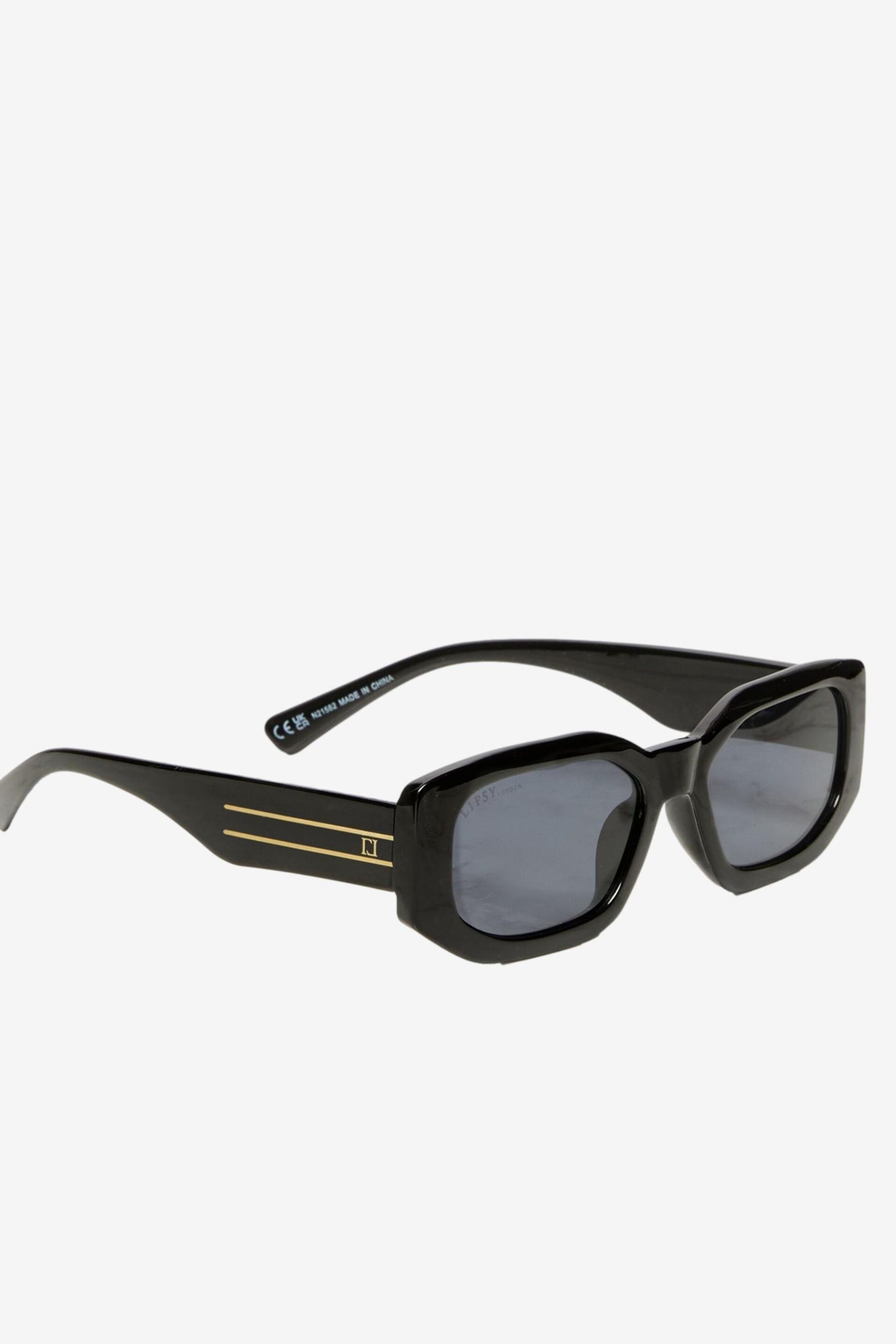 Lipsy Black Narrow Hexagon Frame Sunglasses - Image 5 of 5
