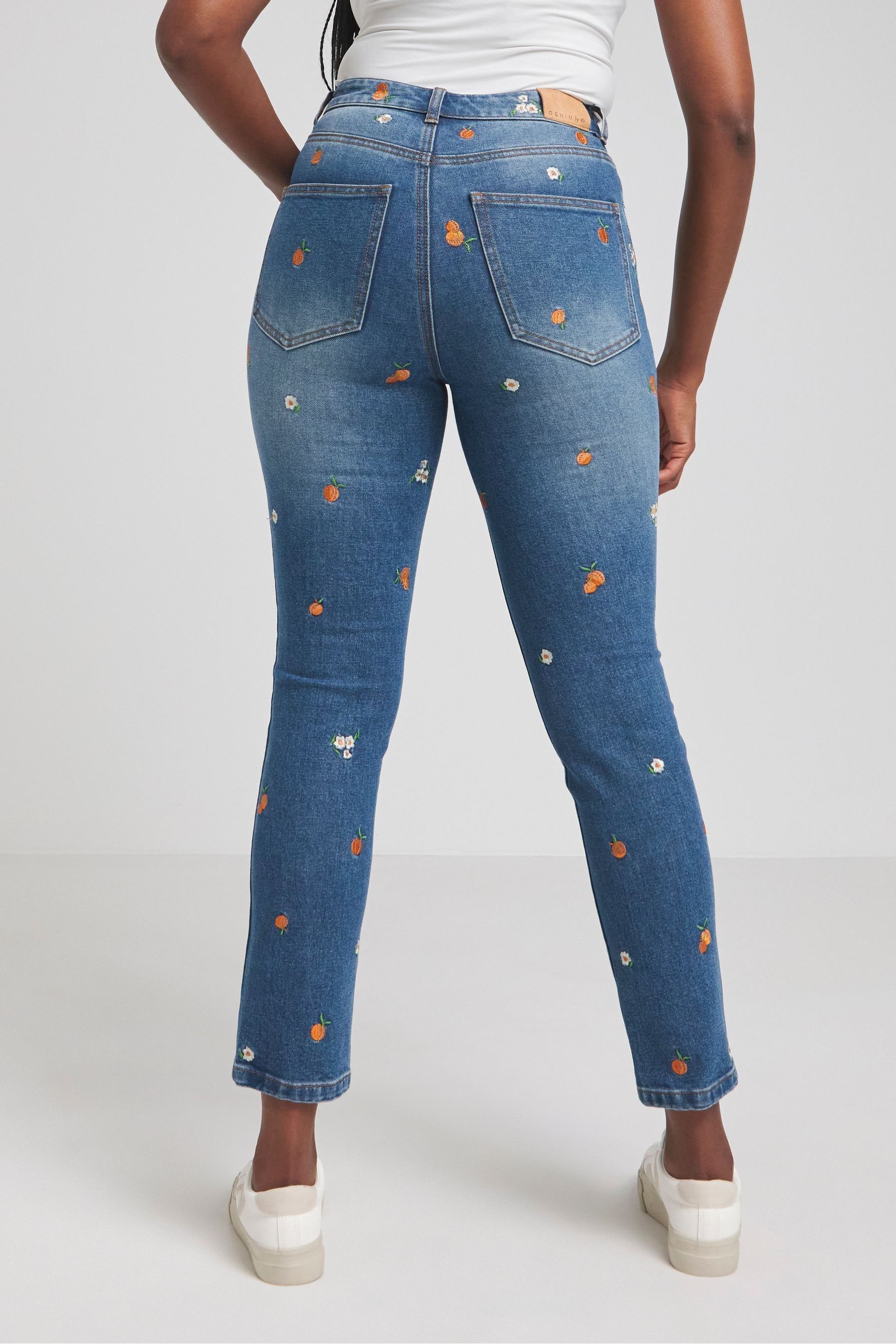 Buy Simply Be Blue Slim Mom Fruit Embroidered Jeans from Next Luxembourg