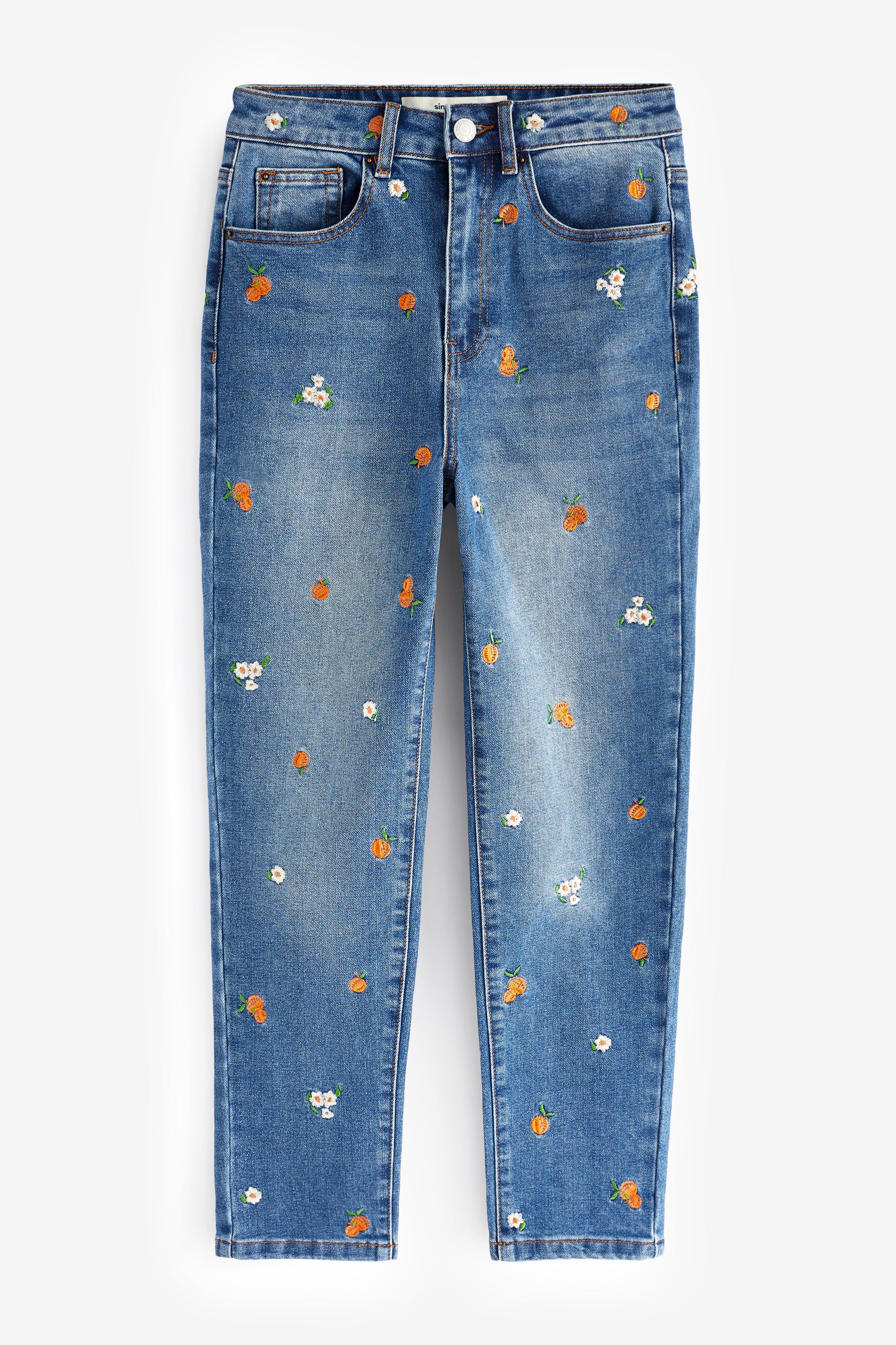 Blue embroidered jeans hot sale