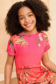 L&V | Love & Roses Pink Tropical Jersey T-Shirt Dress (5-16yrs) - Image 2 of 4
