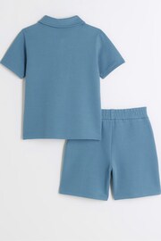 River Island Blue/White Boys Pique Top and Joggers Set - Image 2 of 4