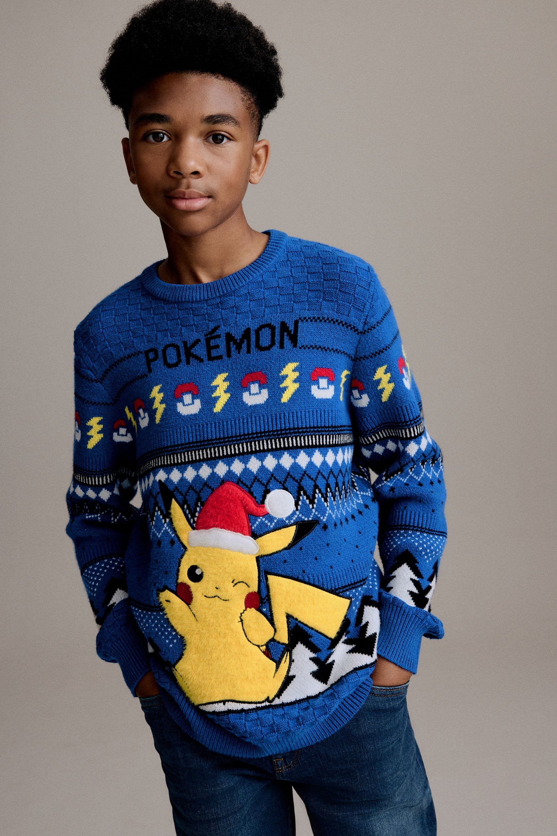 Buy Blue Pikachu Pokemon Christmas Fairisle Pattern Crew Neck Jumper 3 16yrs from the Next UK online shop