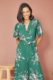 Mela Green Floral Print Jumpsuit With Angel Sleeves - Image 2 of 4