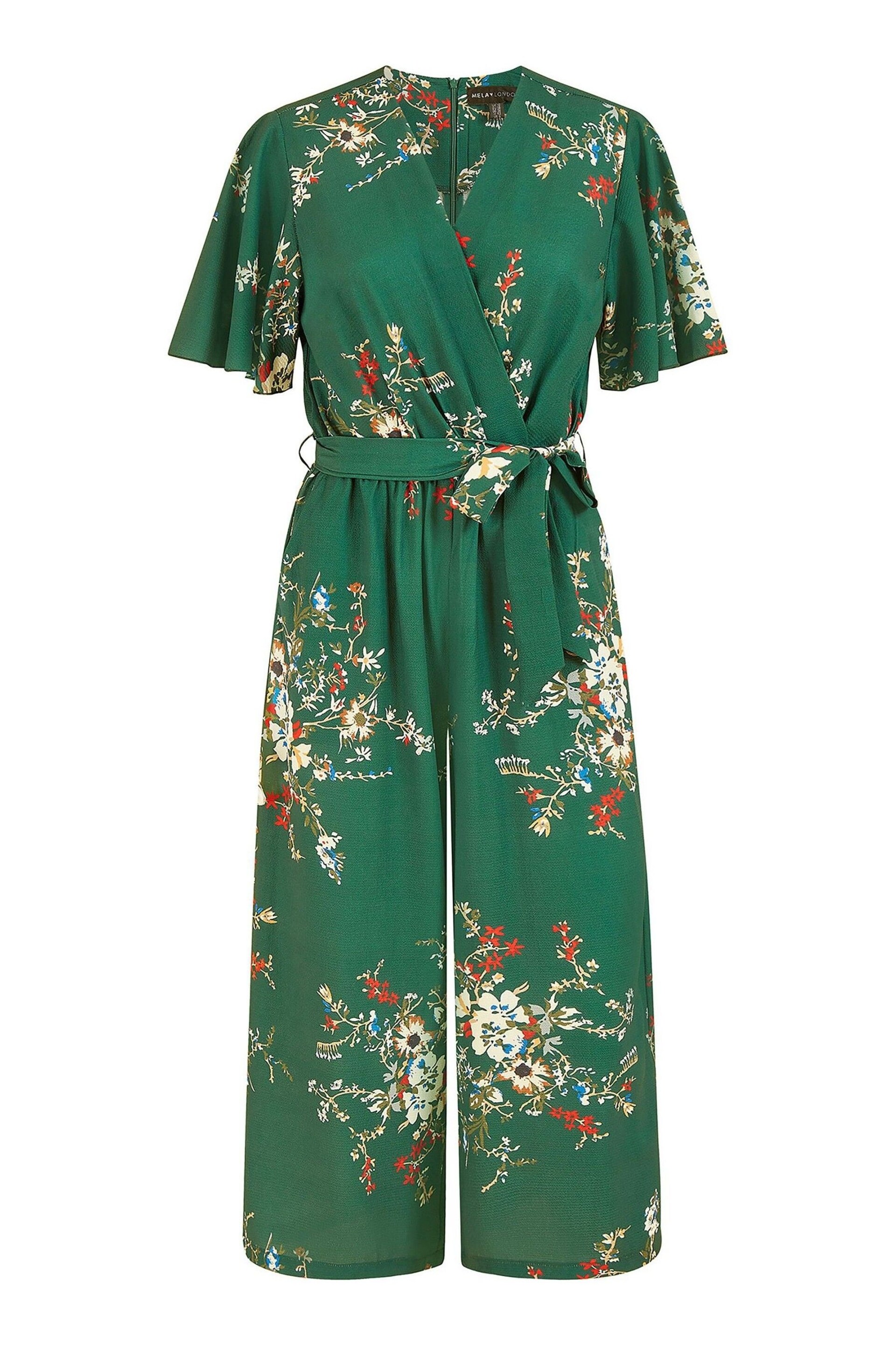 Mela Green Floral Print Jumpsuit With Angel Sleeves - Image 4 of 4