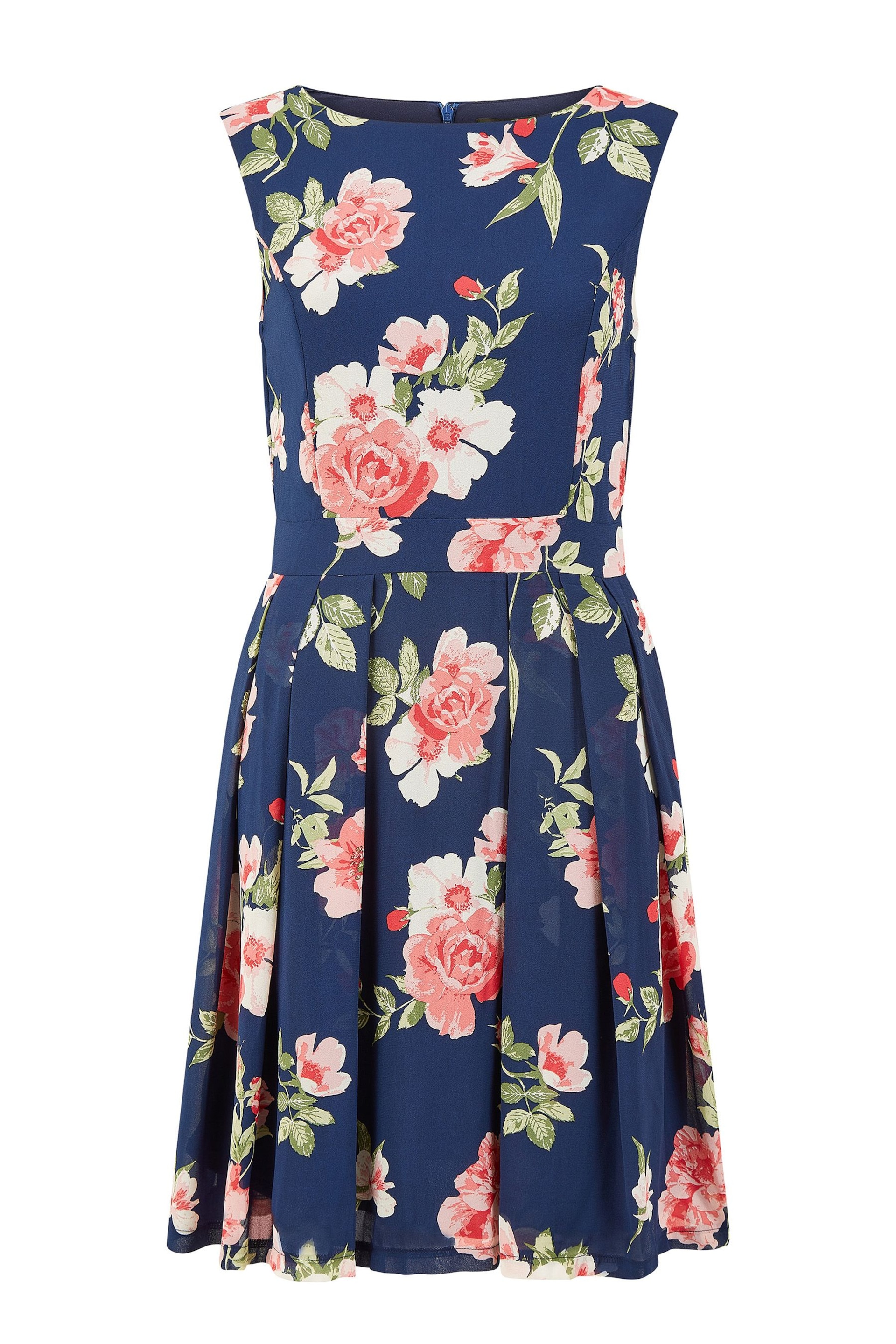 Mela Blue Floral Skater Dress With Scoop Back - Image 5 of 5