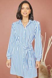 Mela Blue Striped Relaxed Fit Shirt Dress - Image 1 of 5