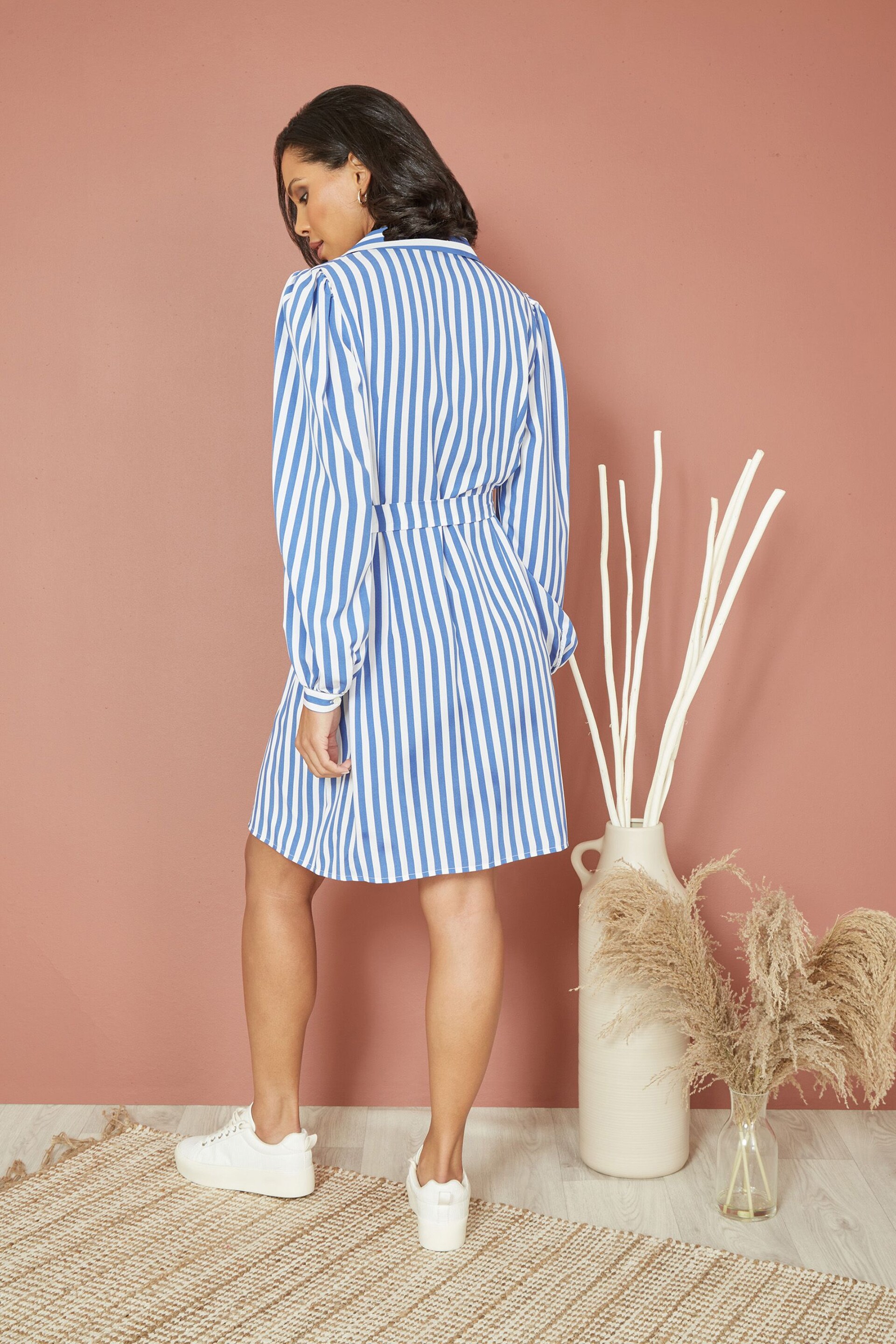 Mela Blue Striped Relaxed Fit Shirt Dress - Image 3 of 5