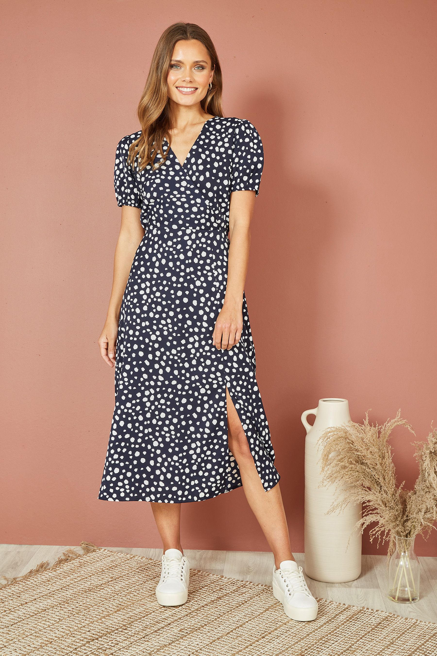 Mela Blue Spot Midi Tea Dress