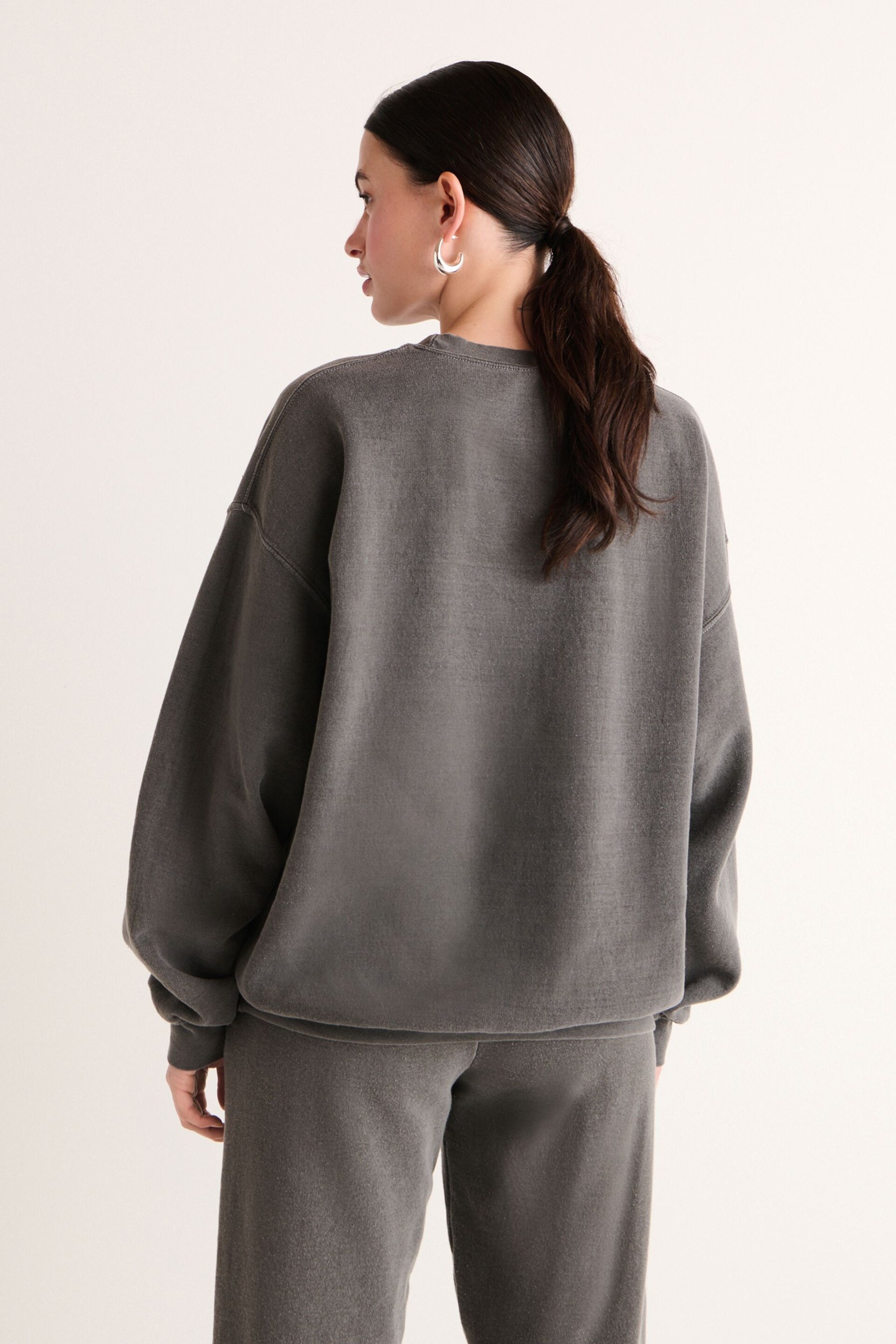 Charcoal Grey Relaxed Fit Oversized Washed California Long Sleeve Graphic Slogan Sweatshirt - Image 3 of 6