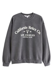 Charcoal Grey Relaxed Fit Oversized Washed California Long Sleeve Graphic Slogan Sweatshirt - Image 6 of 6