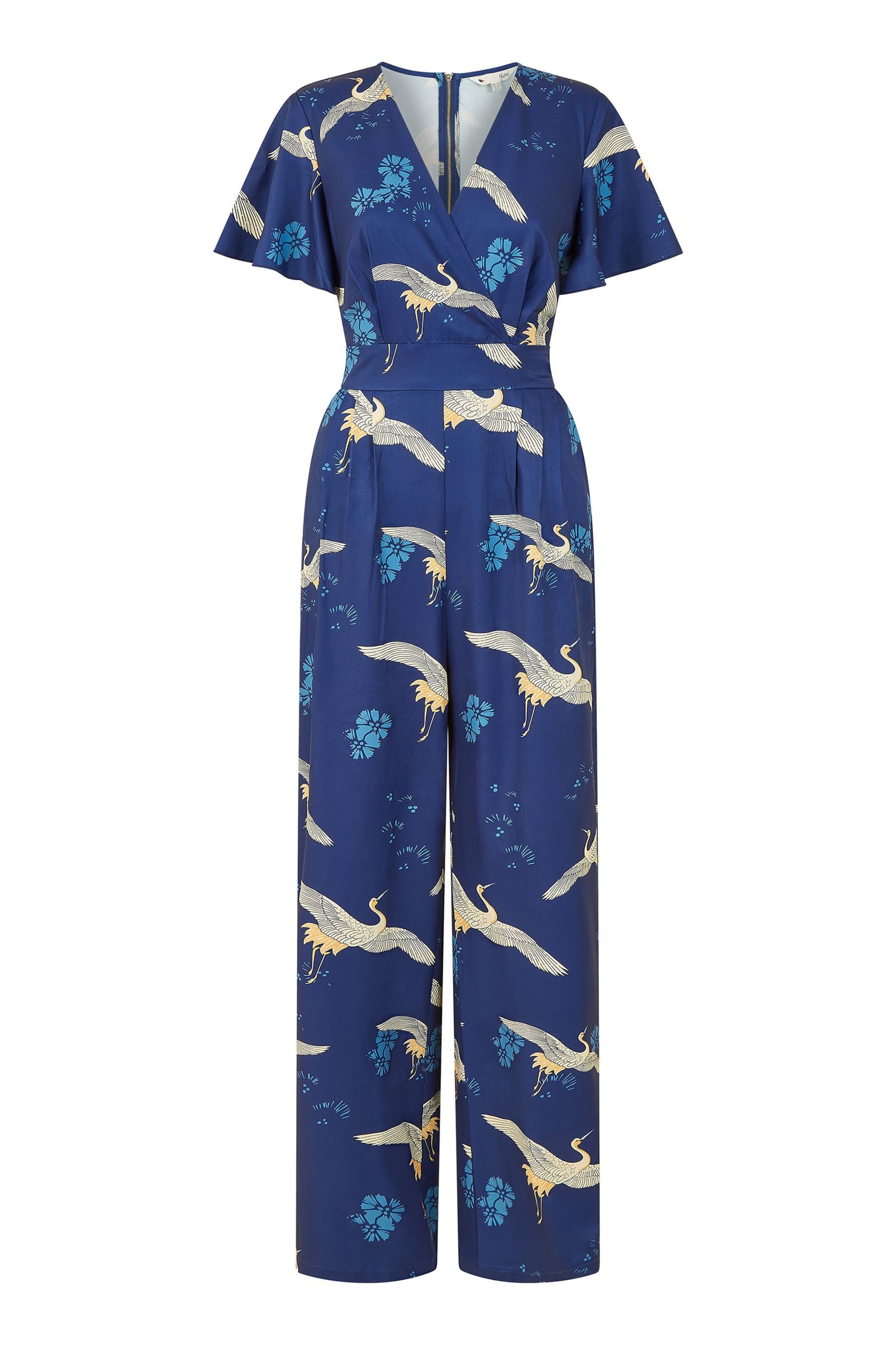 Yumi Blue Crane Print Jumpsuit - Image 5 of 5
