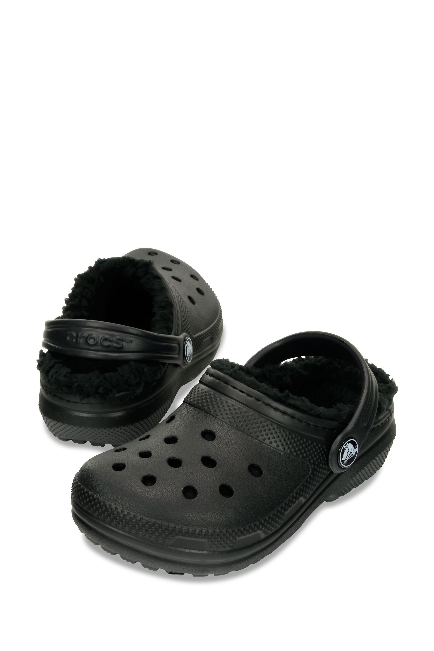 Black Crocs Fluffy Kids Lined Clogs