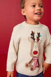 Ecru Reindeer Christmas Crew Neck Jumper (3mths-7yrs) - Image 1 of 7