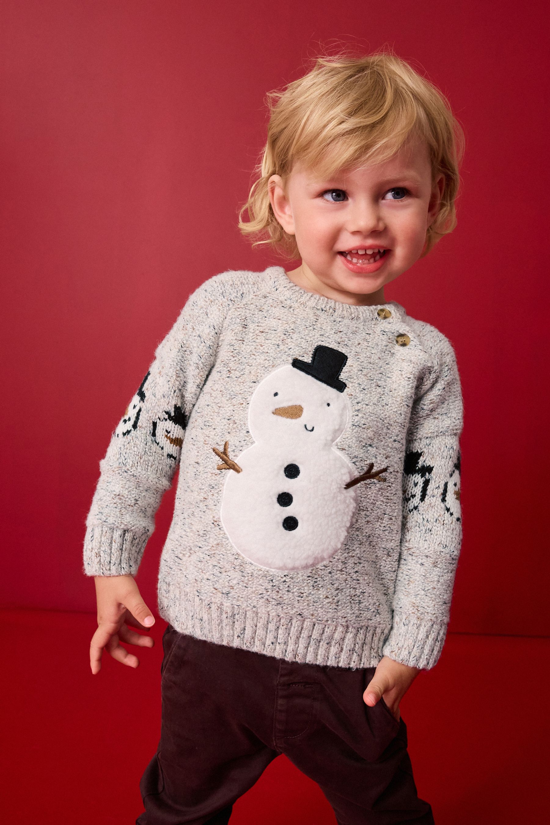 Buy Grey Snowman Christmas Crew Neck Jumper 3mths 7yrs from Next Luxembourg