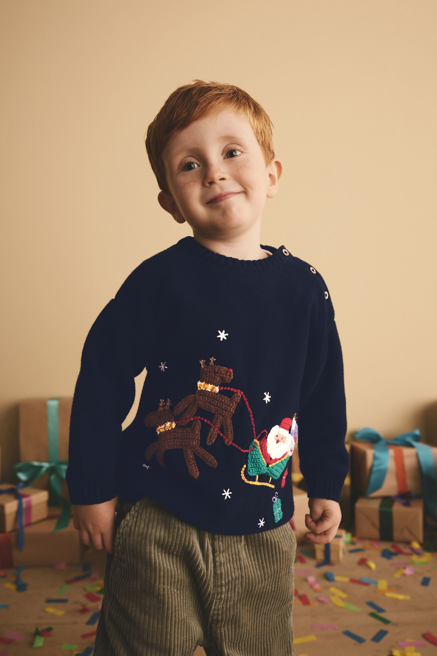Buy Navy Blue Santa Reindeer Sleigh 100 Cotton Christmas Jumper 3mths 7yrs from the Next UK online shop