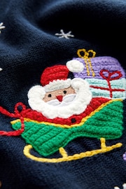 Navy Blue Santa Reindeer Sleigh 100% Cotton Christmas Jumper (3mths-7yrs) - Image 4 of 4