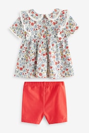 Red/Blue Ditsy Floral Short Sleeve Blouse and Cycle Shorts Set (3mths-7yrs) - Image 5 of 6