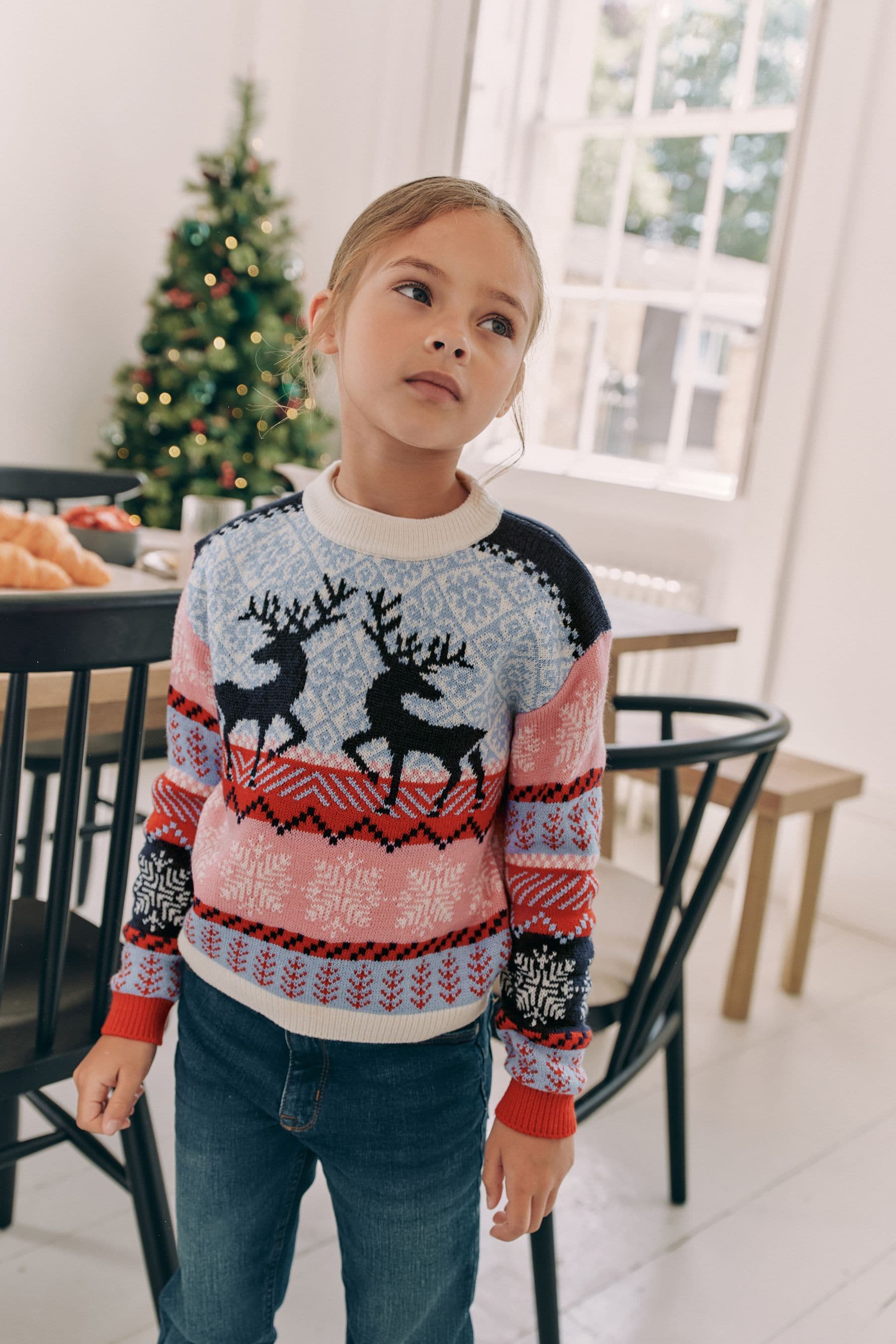 Buy Navy Blue Pink Matching Family Girls Christmas Fair Isle Pattern Reindeer Jumper 3mths 16yrs from Next Luxembourg