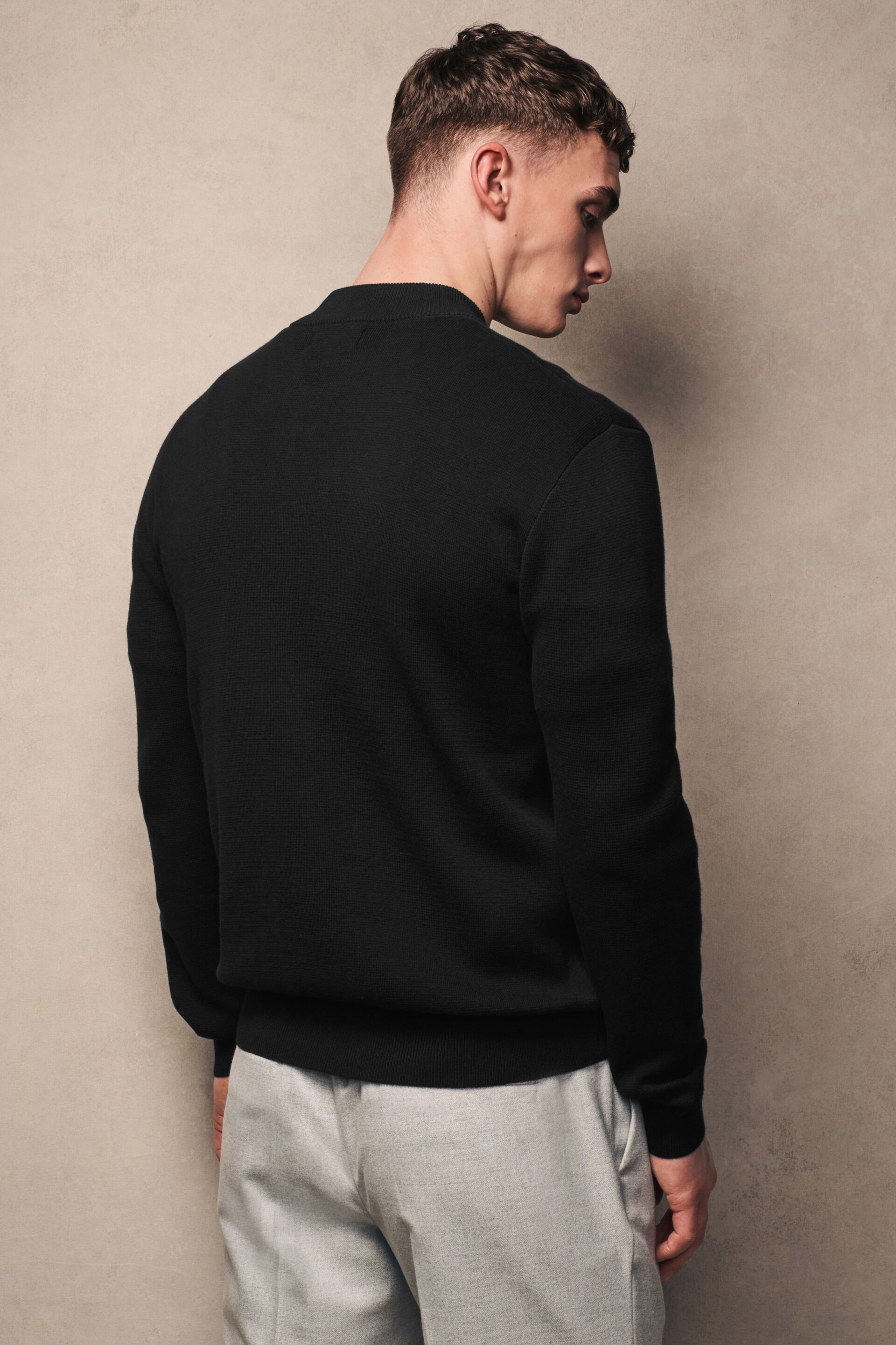 Black Bomber Zip Through Knitted Premium Regular Fit Jumper - Image 3 of 9