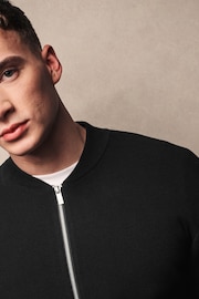 Black Bomber Zip Through Knitted Premium Regular Fit Jumper - Image 5 of 9