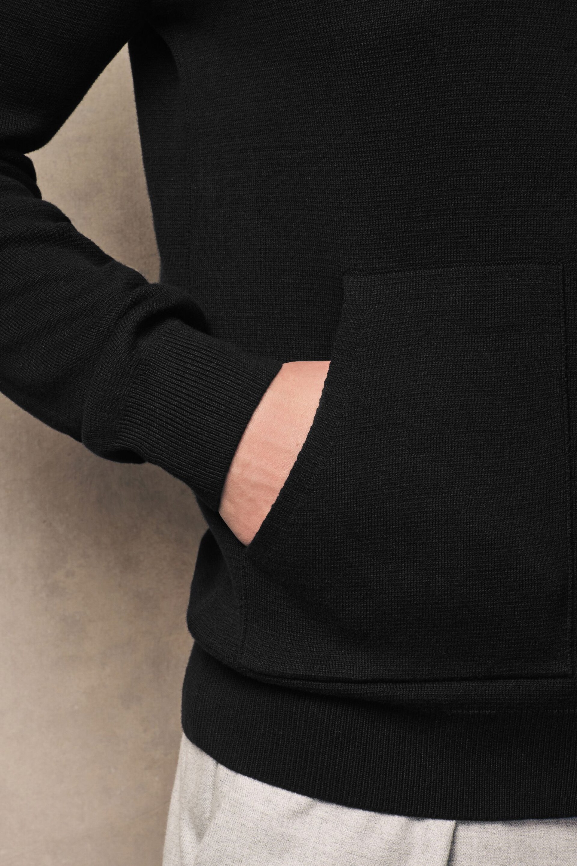 Black Bomber Zip Through Knitted Premium Regular Fit Jumper - Image 6 of 9