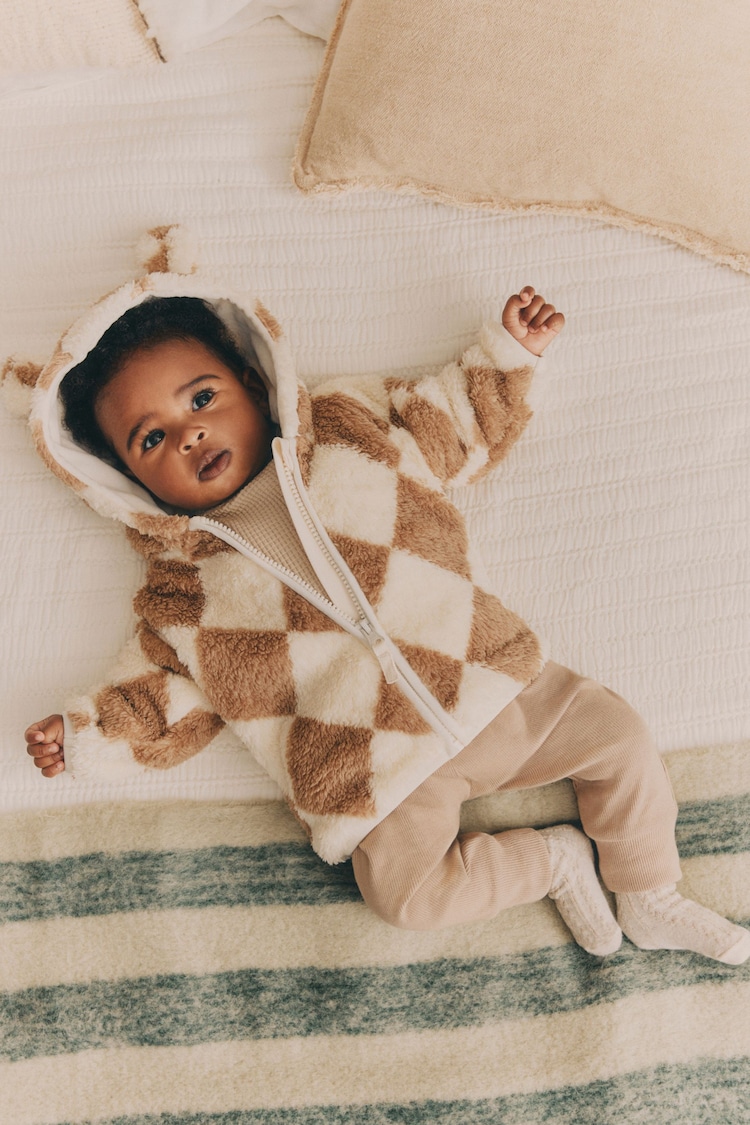 Beige Harlequin Cosy Fleece Baby Hooded Jacket - Image 1 of 4