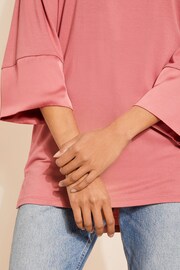 Friends Like These Pink Soft Jersey Long Sleeve Satin Trim Tunic Top - Image 2 of 4