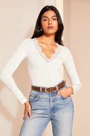 Friends Like These Cream Long Sleeve Lace Insert Bodysuit - Image 2 of 4