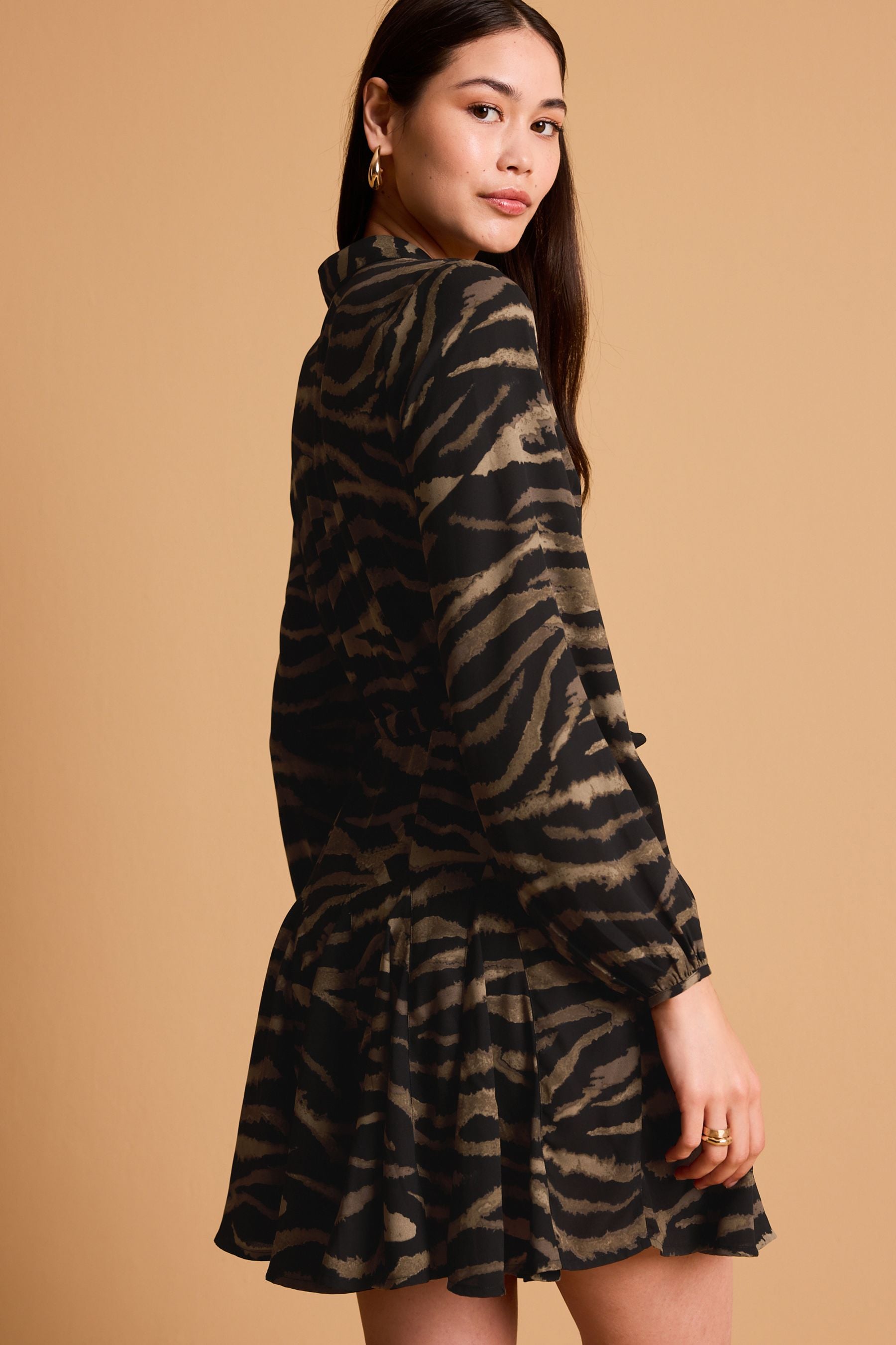 Buy Black Brown Zebra Print Mini Belted Shirt Dress from the Next UK online shop