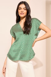 Friends Like These Green Short Sleeve V Neck Woven Blouse - Image 2 of 4