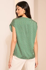 Friends Like These Green Short Sleeve V Neck Woven Blouse - Image 4 of 4