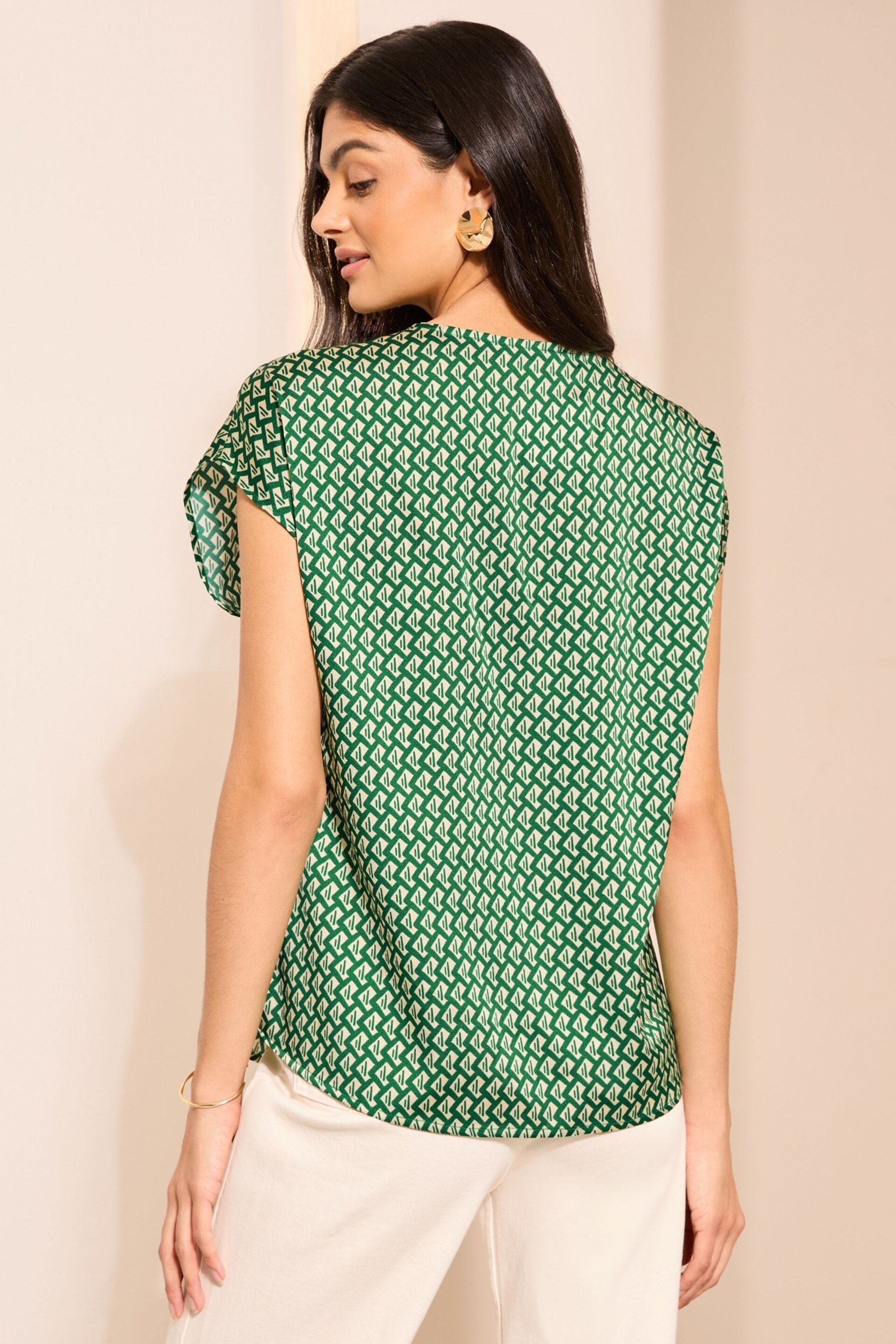 Friends Like These Green Short Sleeve V Neck Woven Blouse - Image 4 of 4