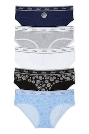 Victoria's Secret PINK Black/Grey/White/Blue/Navy Blue Hipster Logo 5 Pack Knickers - Image 1 of 4