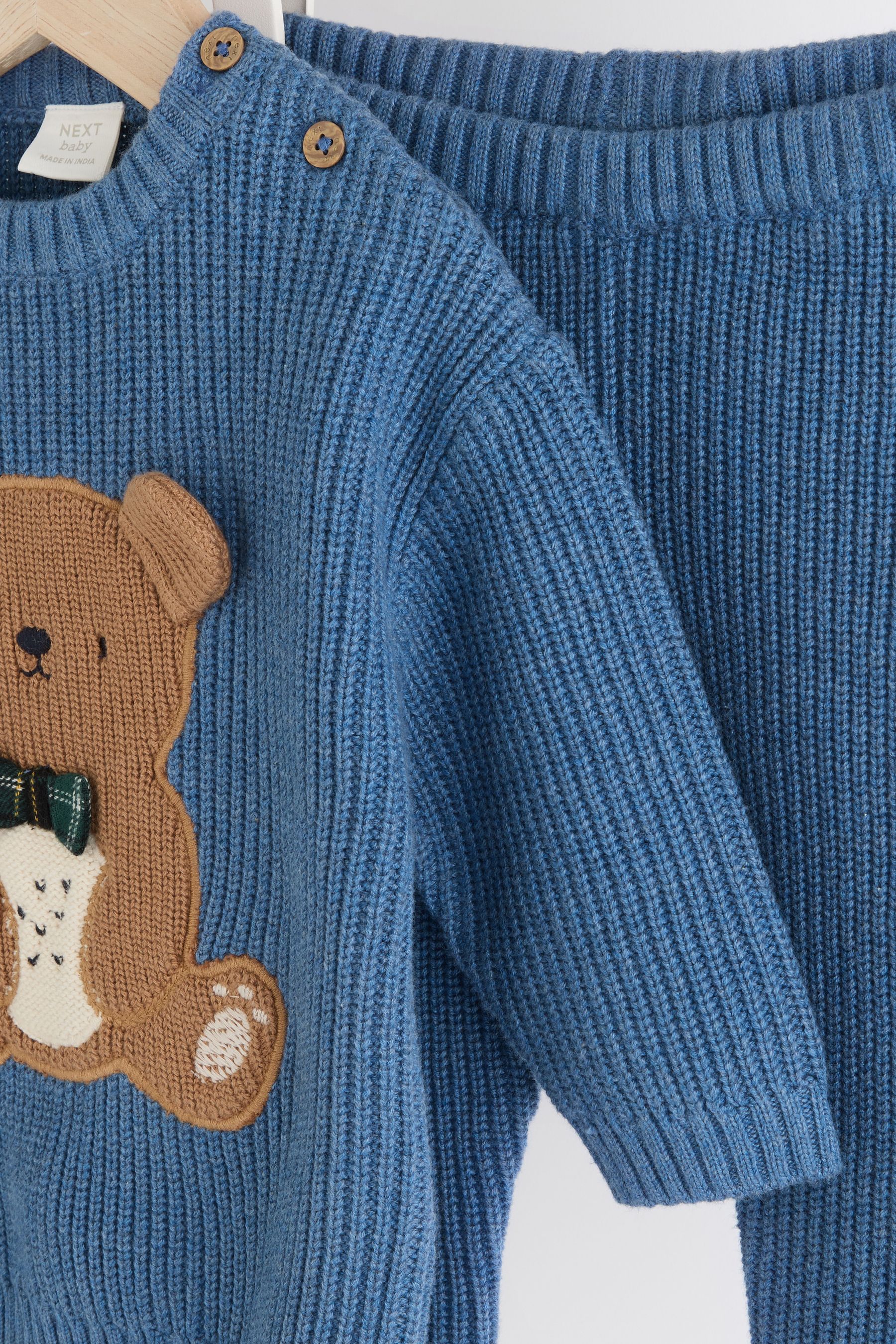 Blue Bear Baby Knitted 100 Cotton Top and Leggings Set 0mths 2yrs