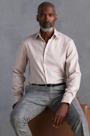 Neutral Brown Regular Fit Signature Royal Oxford Long Sleeve Single Cuff 100% Cotton Shirt - Image 2 of 7