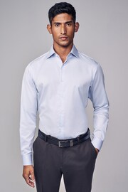 Light Blue Slim Fit Signature Long Sleeve Single Cuff 100% Cotton Shirt With Sateen Finish And Cutaway Collar - Image 3 of 9