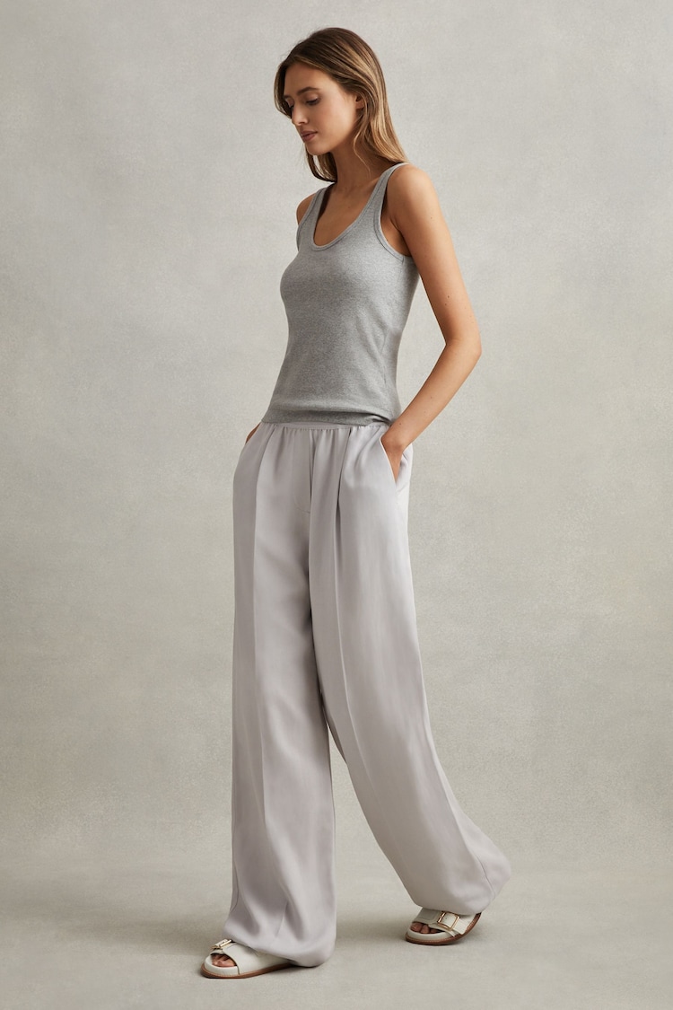 Reiss Light Blue Vera Petite Lyocell-Linen Wide Leg Trousers - Image 1 of 7