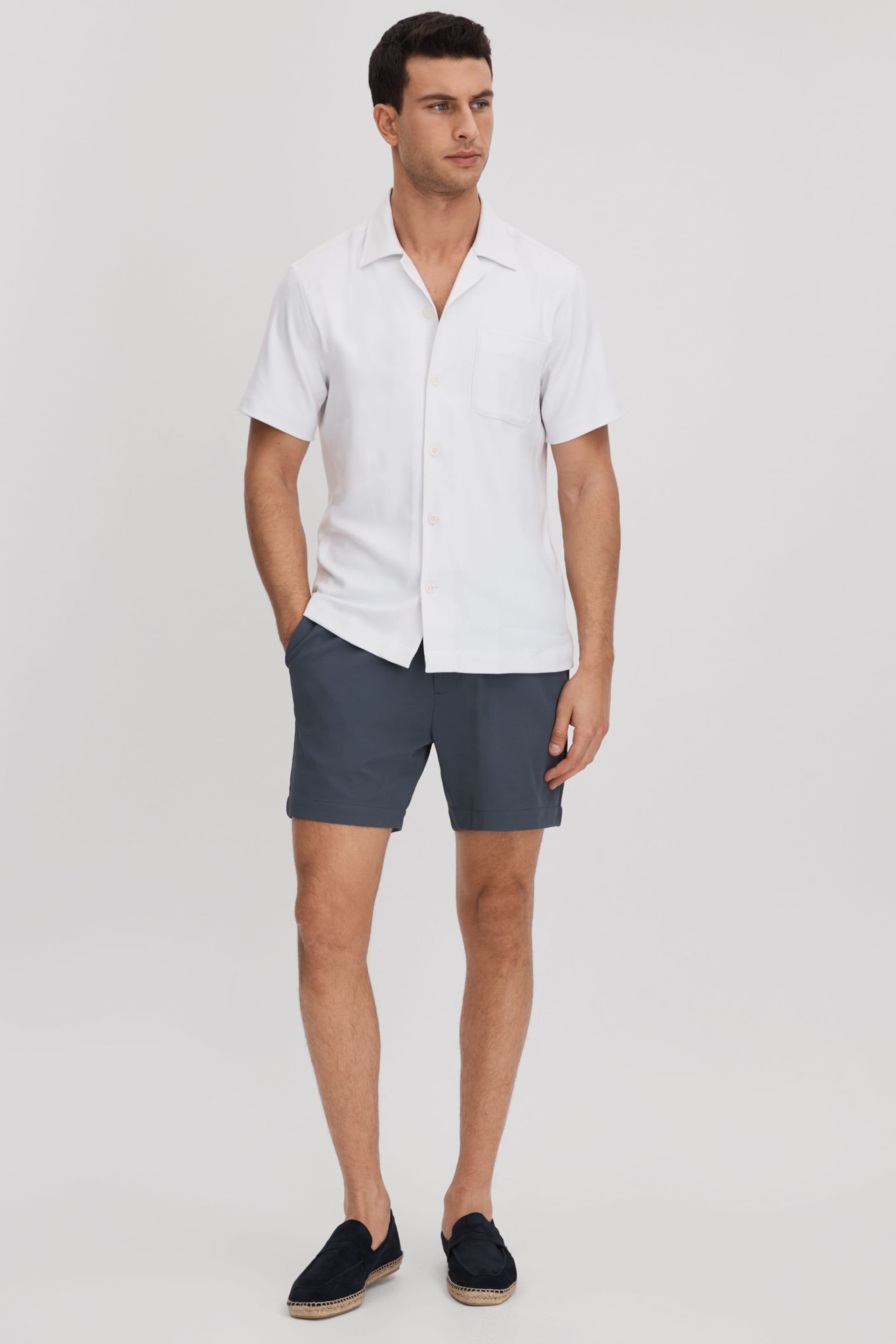 Reiss Airforce Blue Newmark Textured Drawstring Shorts - Image 3 of 6