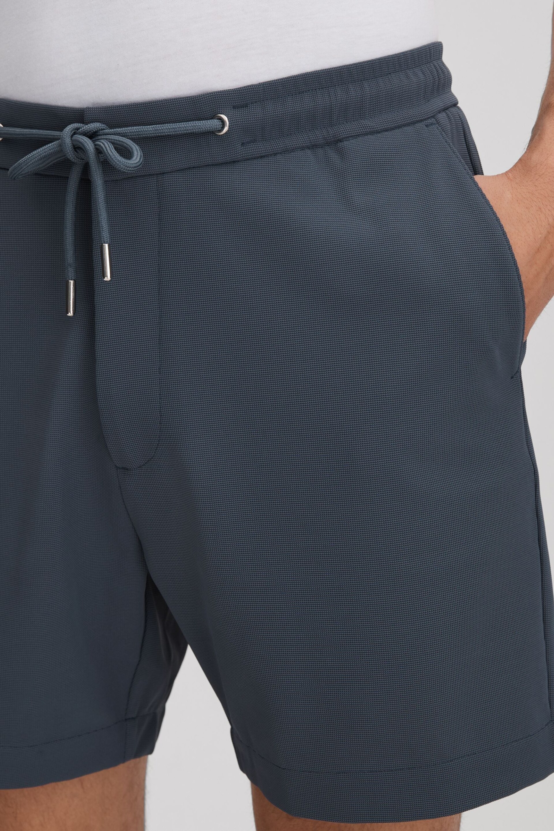 Reiss Airforce Blue Newmark Textured Drawstring Shorts - Image 4 of 6