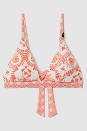 Reiss Cream/Coral Kallie Printed Tie Back Bikini Top - Image 2 of 5