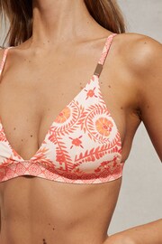 Reiss Cream/Coral Kallie Printed Tie Back Bikini Top - Image 3 of 5