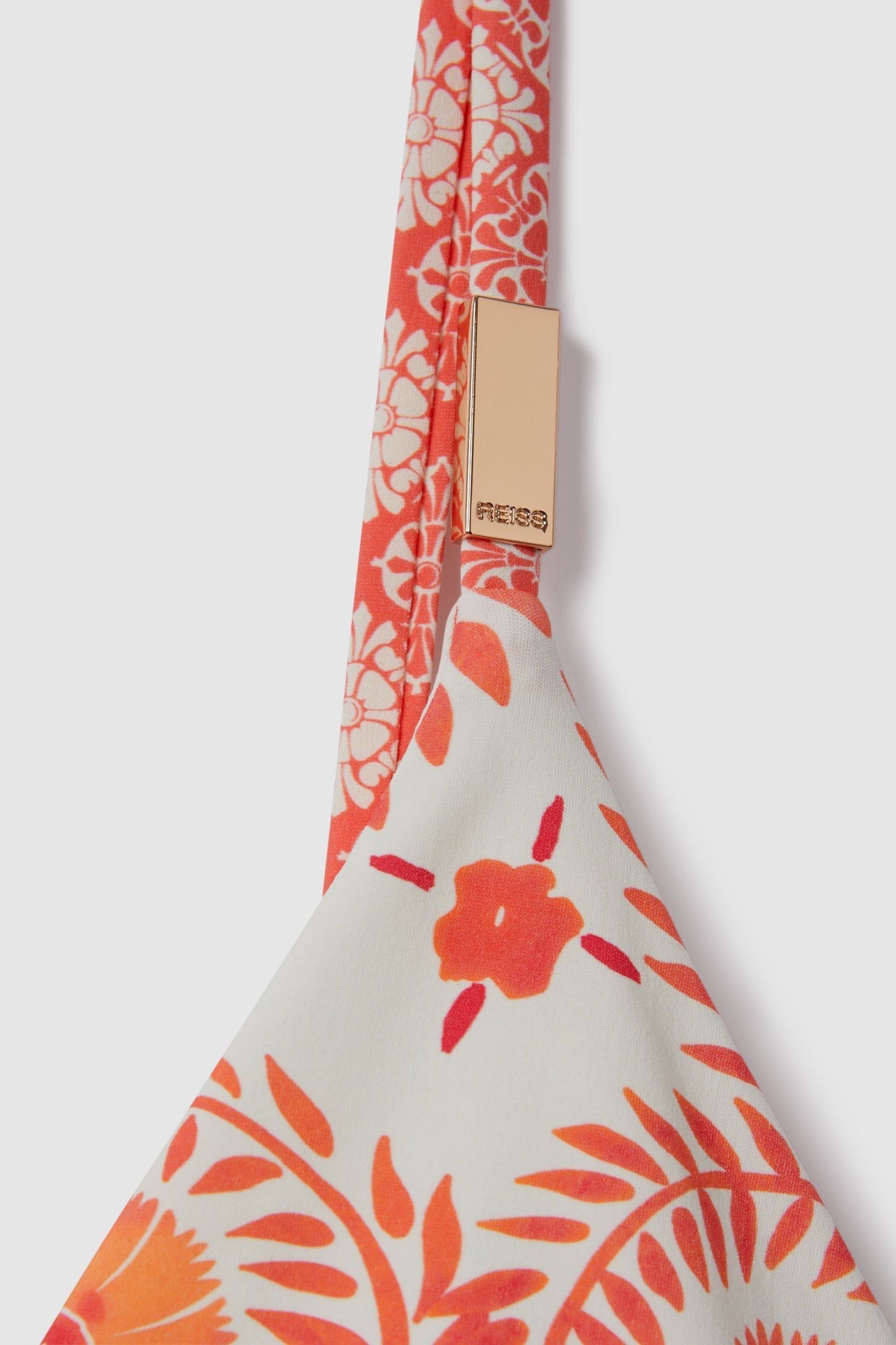 Reiss Cream/Coral Kallie Printed Tie Back Bikini Top - Image 5 of 5