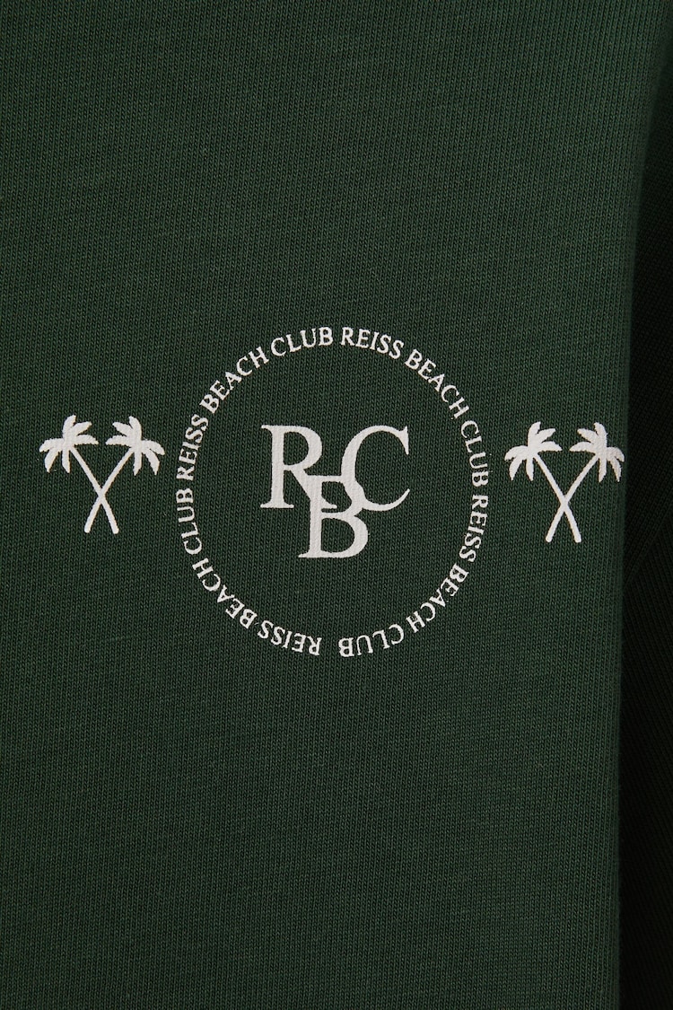 Reiss Dark Green Palm Cotton Crew Neck Motif T-Shirt - Image 4 of 4