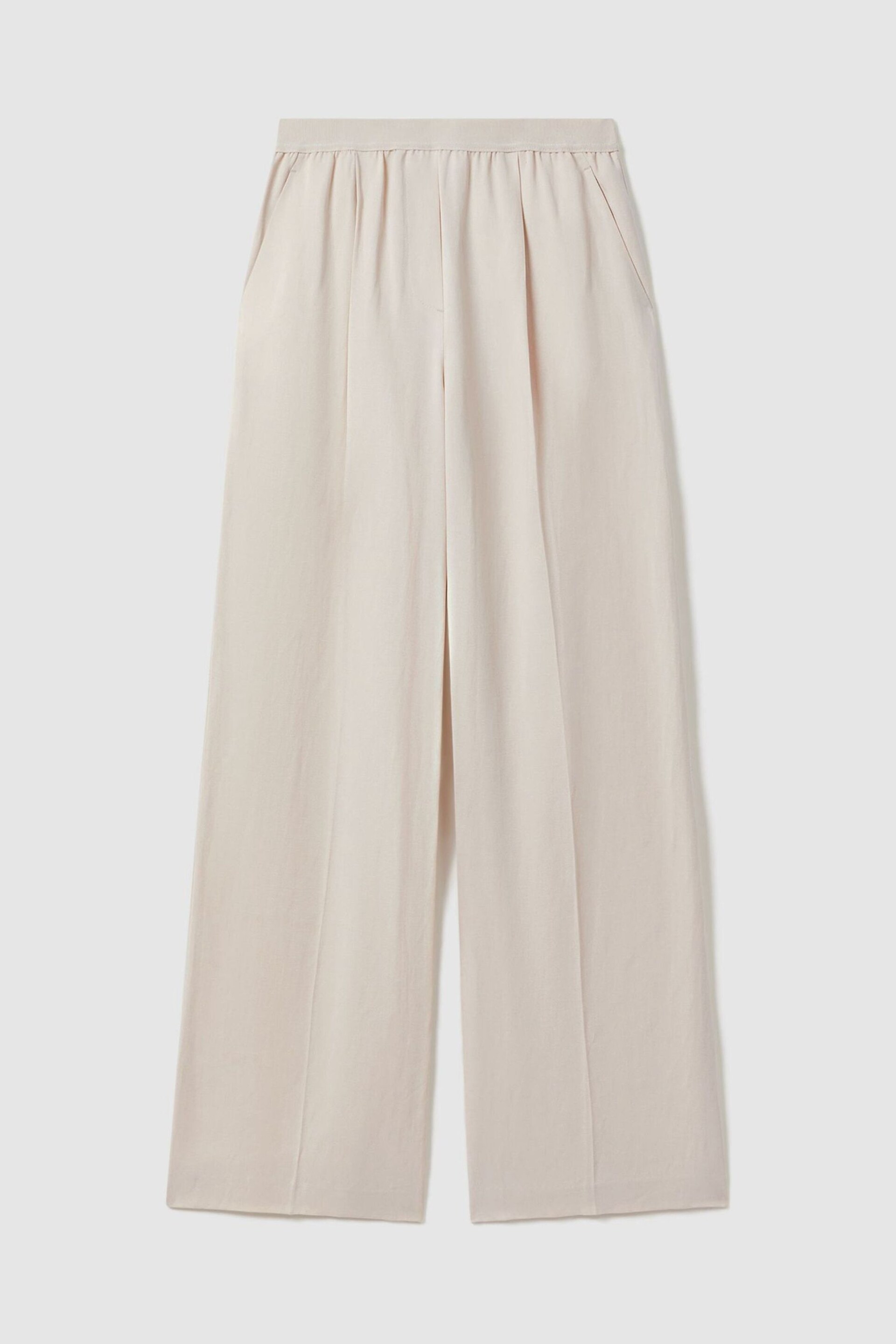 Reiss Oatmeal Vera Petite Lyocell Linen Wide Leg Trousers - Image 2 of 7