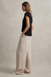 Reiss Oatmeal Vera Petite Lyocell Linen Wide Leg Trousers - Image 5 of 7