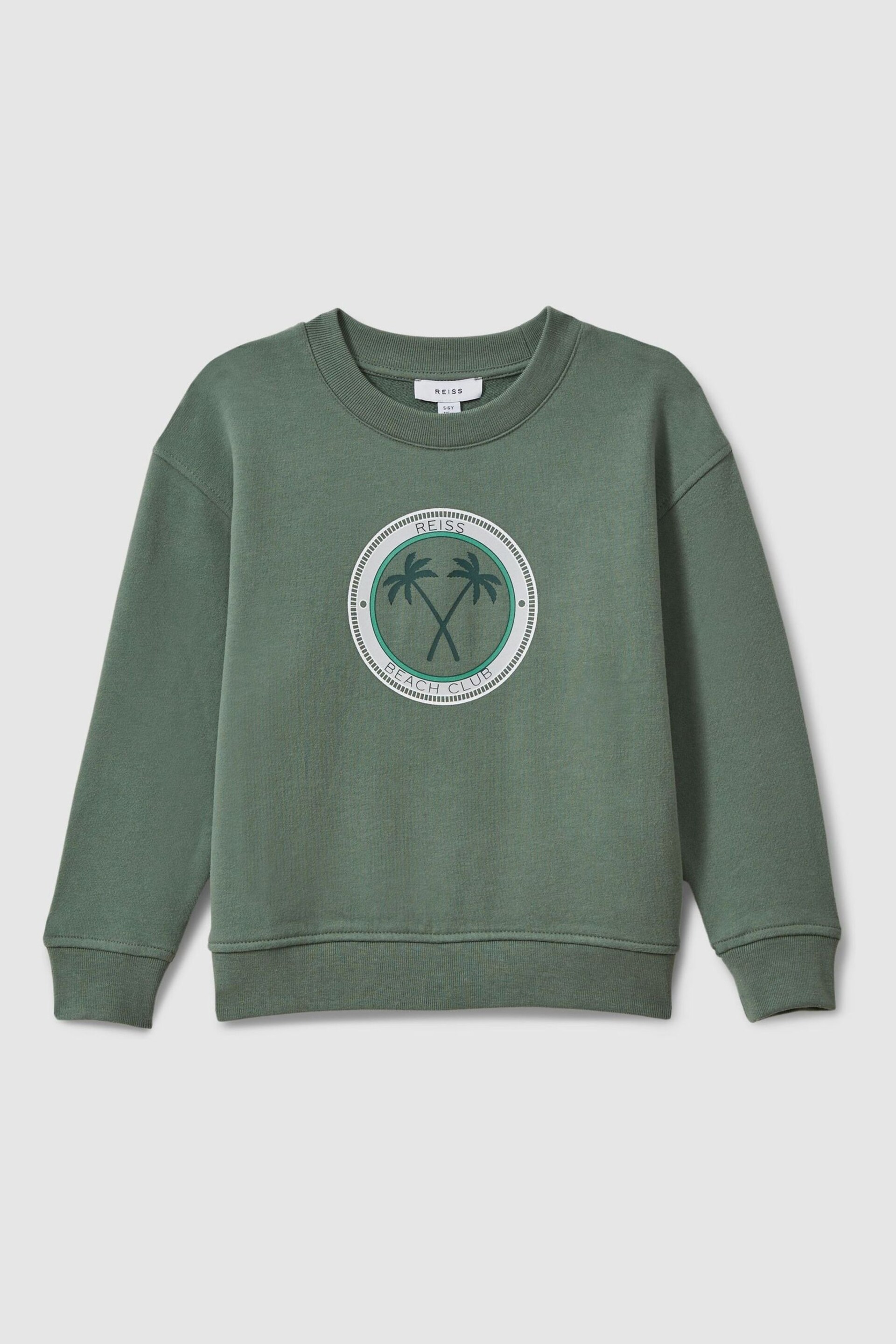 Reiss Dark Sage Marin Junior Cotton Motif Crew Neck Sweatshirt - Image 1 of 3