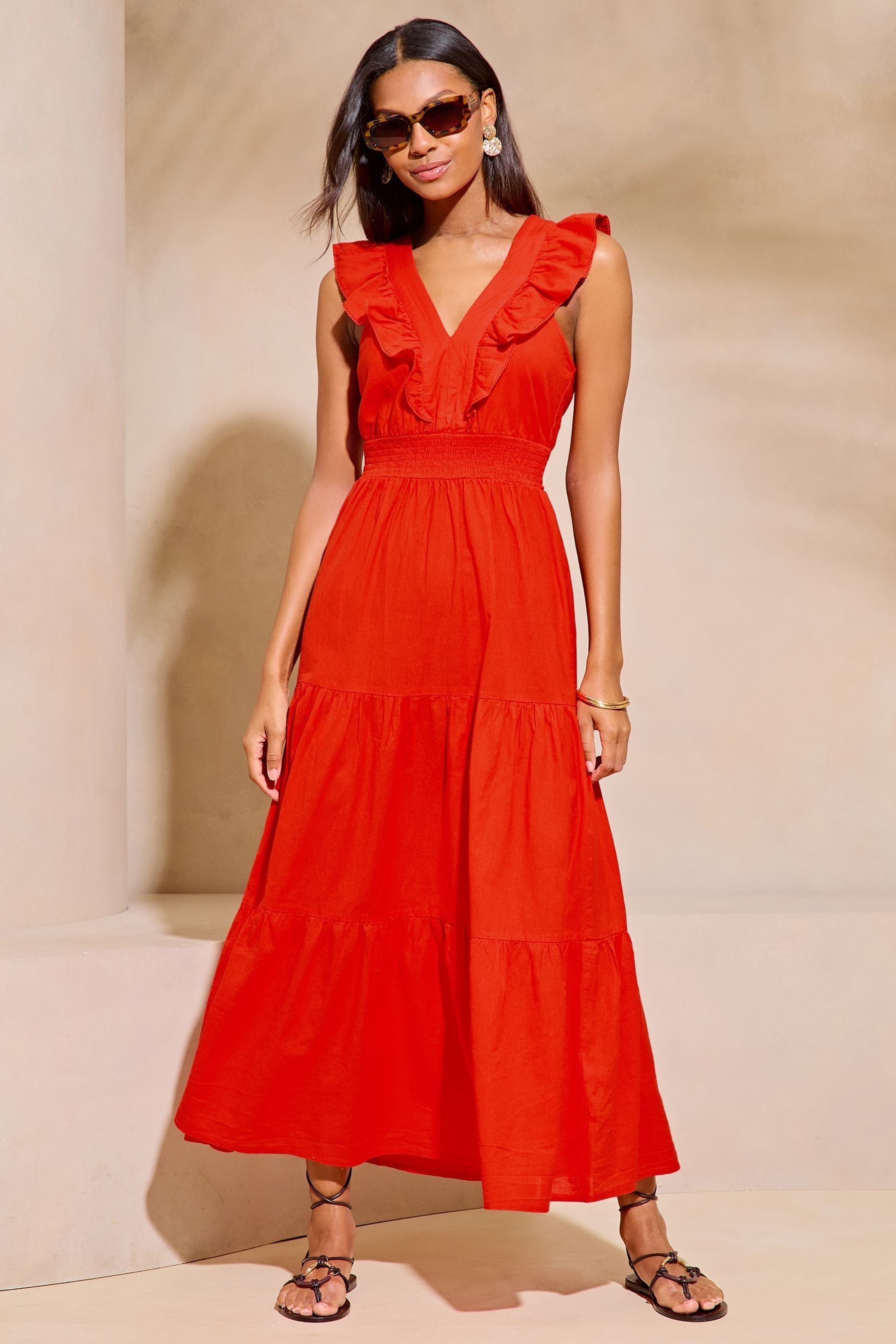 Red v neck midi dress outlet